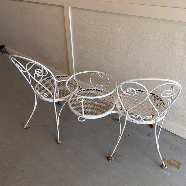 Ornate Garden Bench Shabby Chic With Room for Table or Plant Vintage Painted White For Sale - Image 4 of 11