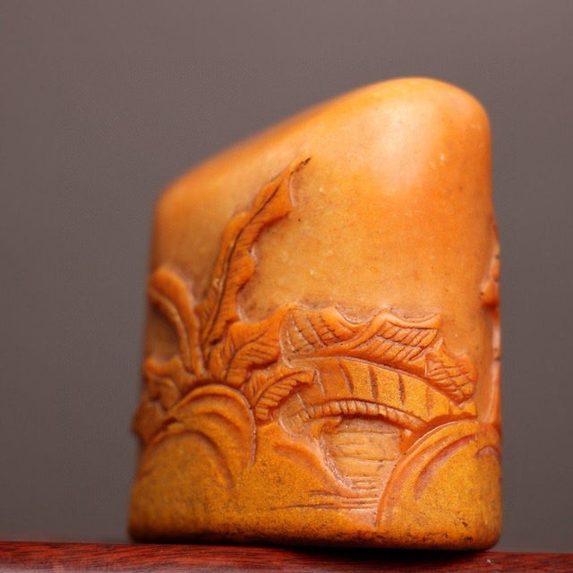 1970s Shoushan Stone Antique Seal, Hand Carved Relief Landscape Visiting Friend by Boat Chinese Scholar Studio Chop For Sale - Image 5 of 9