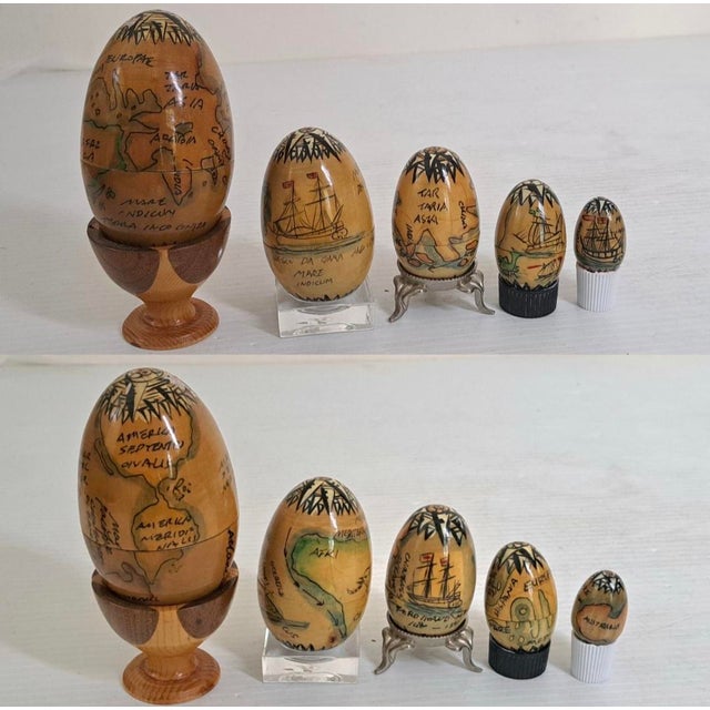 Vintage Lot 3 Russian Hand Painted Wooden Egg Sets Plus Matryoshka Dolls For Sale - Image 10 of 12