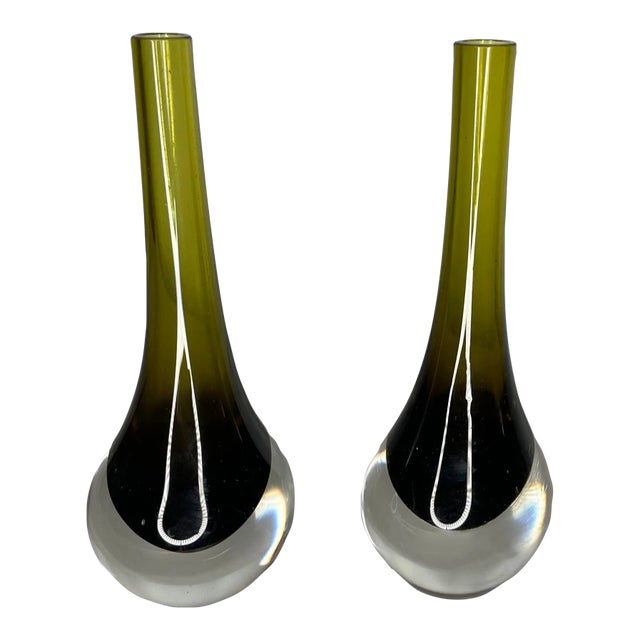 1960s Olive Murano Bud Vases by Antonio Da Ros- a Pair For Sale