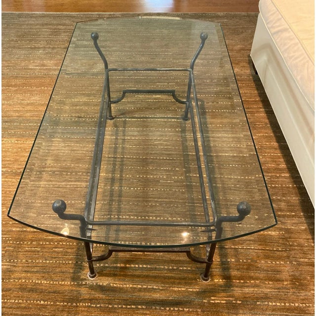 Mid-Century Iron and Glass Rectangular Coffee Table For Sale - Image 4 of 6