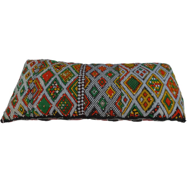 Mid 20th Century Mid-Century Green & Orange Diamonds Moroccan Wool Pillow For Sale - Image 5 of 11