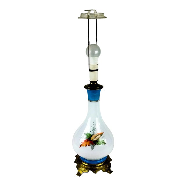 Victorian Hand Painted Glass Table Lamp For Sale