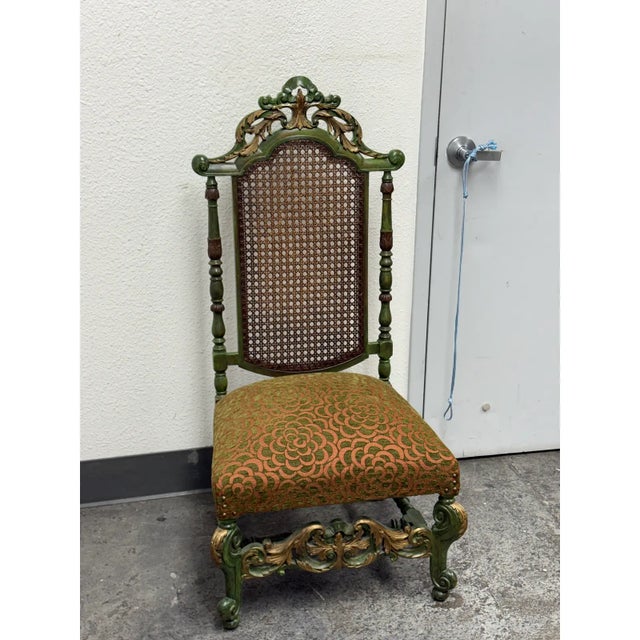 Green Victorian Wood Caned Side Chair, Antique For Sale - Image 8 of 12