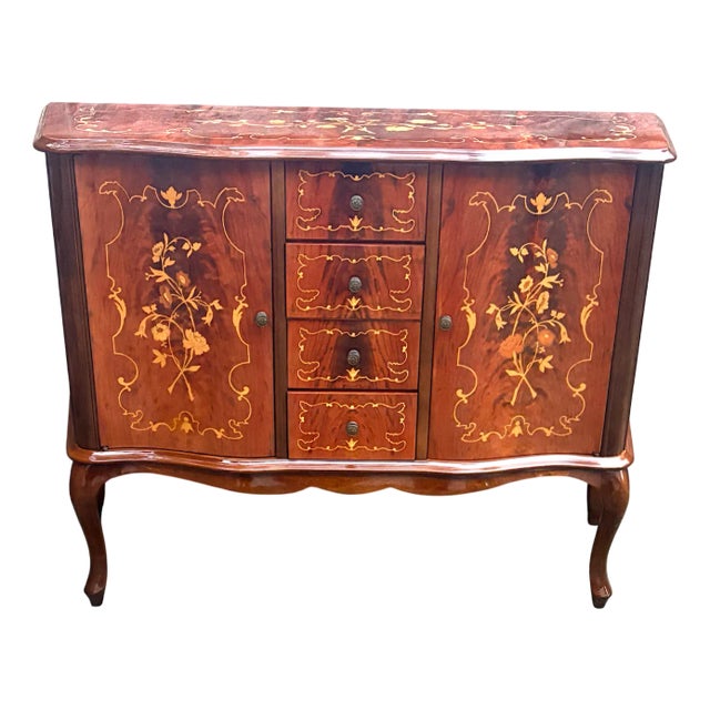 Inlaid Wood Chest of 4 Drawers, 1970s For Sale