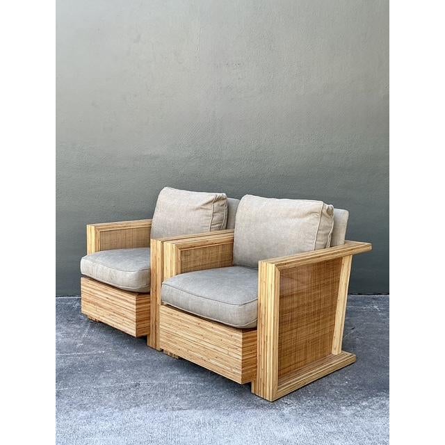 Tan Vintage Lane Pencil Reed and Cane Lounge Chairs - A Pair For Sale - Image 8 of 12