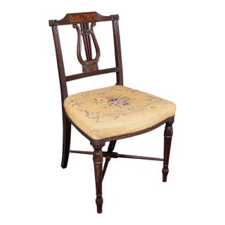 Antique Side Chair, English, Walnut, Needlepoint, Bedroom, Hall Seat, Regency For Sale