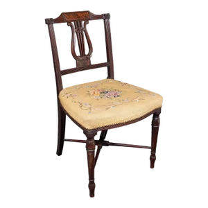 Antique Side Chair, English, Walnut, Needlepoint, Bedroom, Hall Seat, Regency
