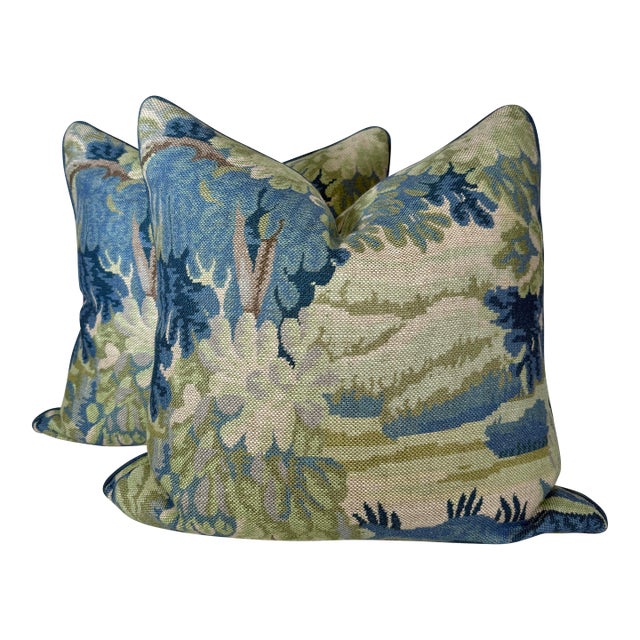 Cowtan & Tout "Richmond" in Blue/Green 20" Pillows-a Pair For Sale