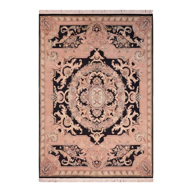 Art Nouveau Savonnerie Pak-Persian Black/Rust Wool Rug - 8'1'' X 10'4'' For Sale