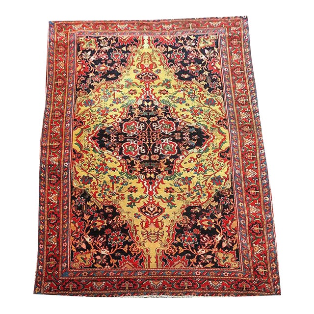 Antique Collectible Gold Ground Persian Ferahan Sarouk Rug For Sale