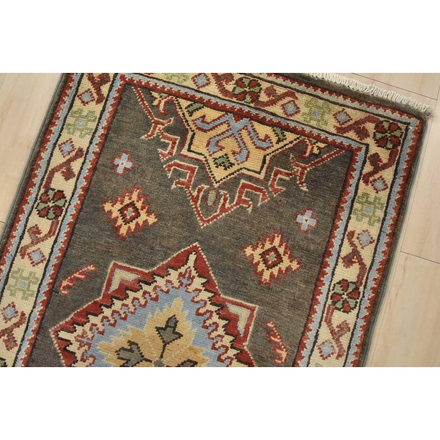 Kazak Runner 2’1” X 6’2” Gray Wool Tribal Hand-Knotted Oriental Rug For Sale In Philadelphia - Image 6 of 11