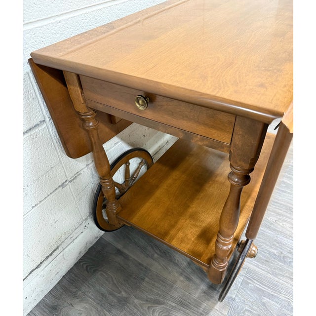 Vintage Ethan Allen Baumritter Solid Maple Drop Leaf Tea Cart For Sale In Kansas City - Image 6 of 16