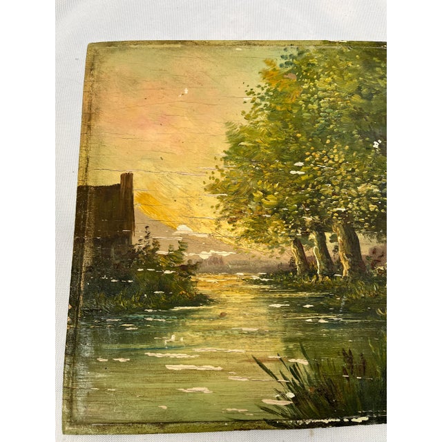 Mid 20th Century Vintage European Cottage Landscape Oil Painting For Sale - Image 5 of 9