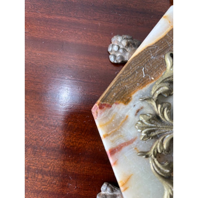 Green Vintage Green Glass Table Lamp With Ornate Bronze Base & Marble Footed Stand For Sale - Image 8 of 9