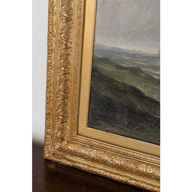 19th Century Large 19th Century Signed Original Oil of Early Steamship in Original Carved Frame For Sale - Image 5 of 18