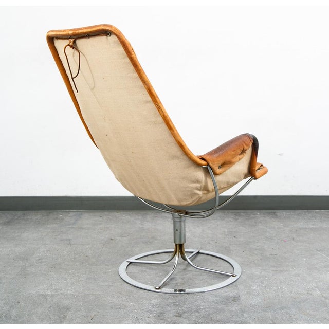 Bruno Mathsson Mid Century Danish Modern Lounge Chair Attributed Dux Bruno Mathsson Jetson Brown Leather For Sale - Image 4 of 12