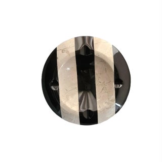 Vintage Art Deco MCM Marble & Onyx Inlays Round Ashtray For Sale
