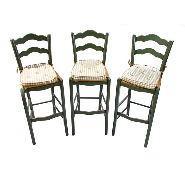 Rococo Italian Barstool with Plaid Seat Cushions For Sale - Image 3 of 13