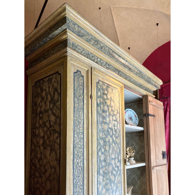 Antique Italian Renaissance Painted Marble Lacquer Wooden Cabinet, 1500s For Sale - Image 16 of 18