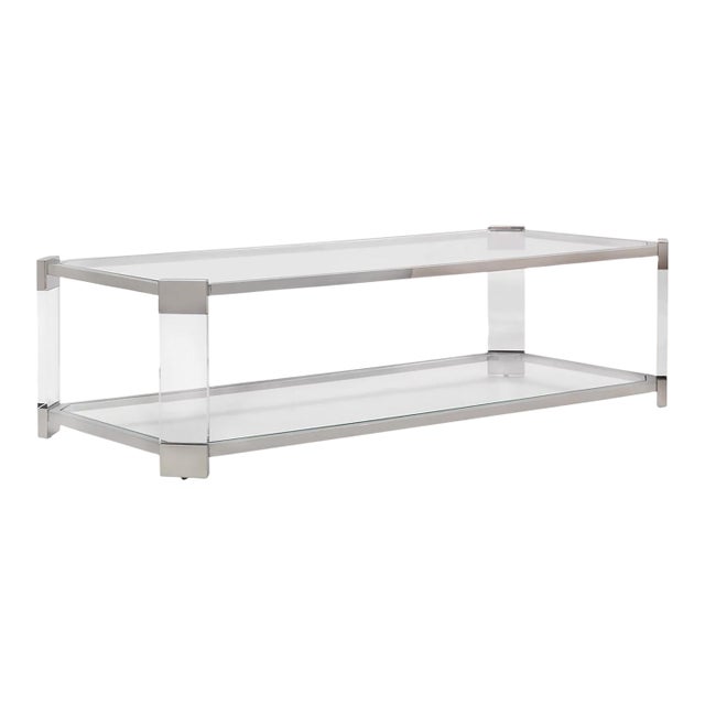 Mitchell Gold + Bob Williams Lucite and Chrome Coffee Table For Sale