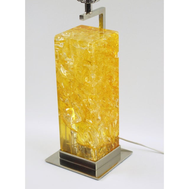 Marie-Claude de Fouquieres Yellow Fractal Resin and Chrome Table Lamp For Sale - Image 4 of 8