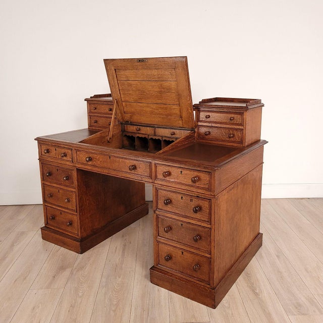 Wood Victorian English Oak Desk For Sale - Image 7 of 12