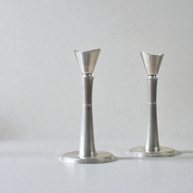 Swedish Pewter Candlesticks from GAB Guldsmedsaktiebolaget, 1940s, Set of 2 For Sale - Image 3 of 12