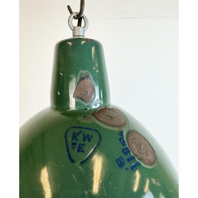 Metal Industrial Green Enamel Factory Pendant Lamp, 1960s For Sale - Image 7 of 18