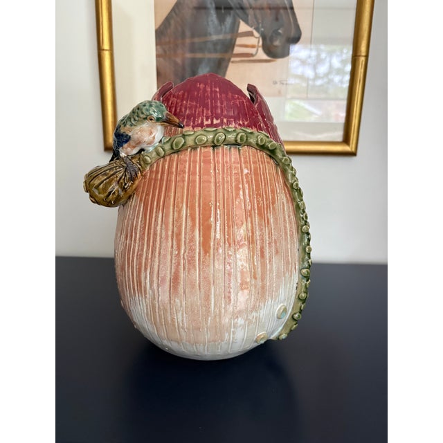 Vintage Majolica Bird Water Lily Vase Chinese Ceramic 10''h For Sale - Image 13 of 14
