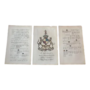 Antique 18th Century Copperplate Heraldry Crest & Family Tree Engravings - "Hon. Philip Dormer Stanhope" - Set of 3