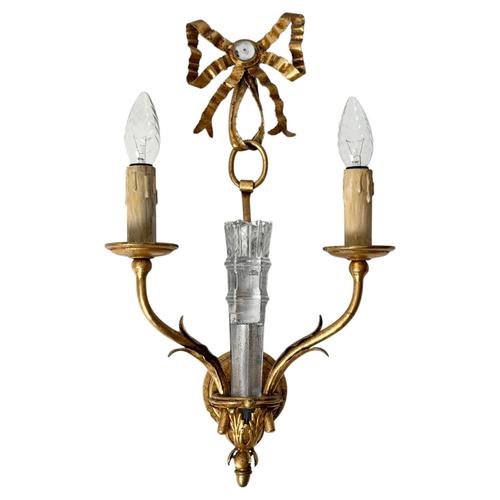 Italian Gilt Metal and Glass Two-Light Wall Sconce with Bow by Banci Firenze, 1970s For Sale - Image 15 of 15