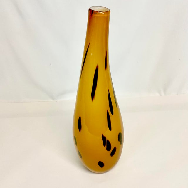 Glass Vintage Italian Murano Tiger Spot Hollywood Regency Handblown Encased Opaque Glass Vase For Sale - Image 7 of 11