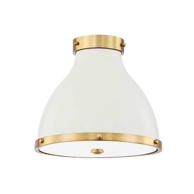 Transitional Mark D. Sikes 2 Light Painted No. 3 Flush Mount, Aged Brass & Off White For Sale - Image 3 of 3