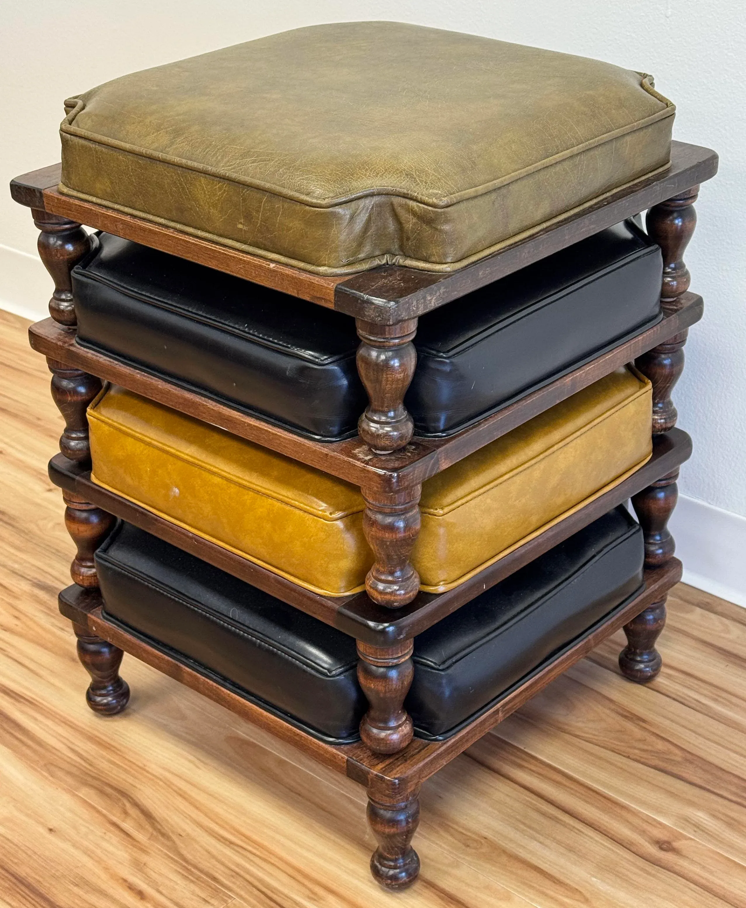 Vintage Turned Wood Ethan Allen Stacking Stools, Set of 4 | Chairish