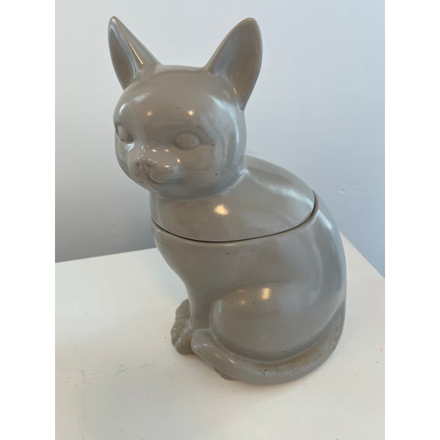 Boho Chic 1980s Gray Stoneware Cat Cookie Jar, For Sale - Image 3 of 9