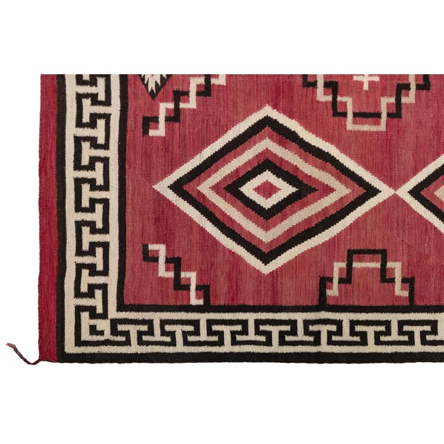 Contemporary Southwest Navajo Style Crimson Wool Rug With Geometric Diamond For Sale - Image 9 of 11