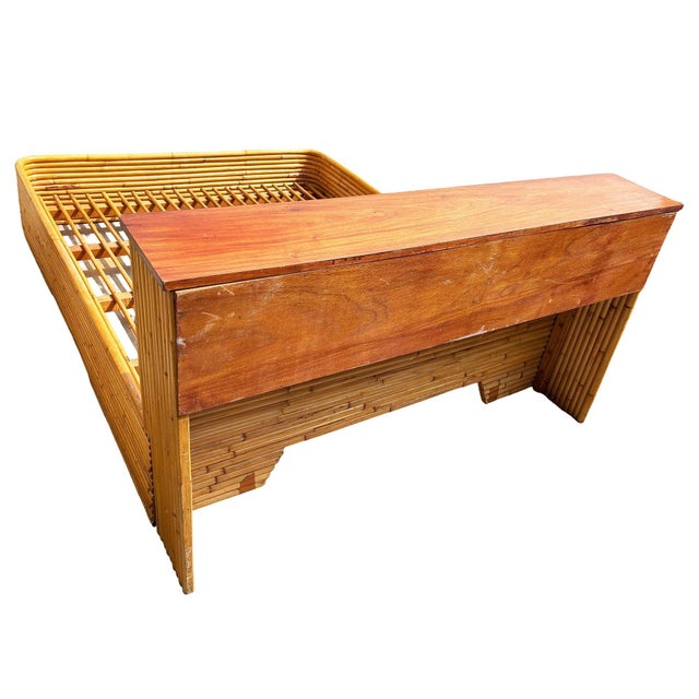 1950s Restored Mid-Century Queen Size 13-Strand Stacked Rattan Bed Frame W/ Book Shelf For Sale - Image 5 of 9