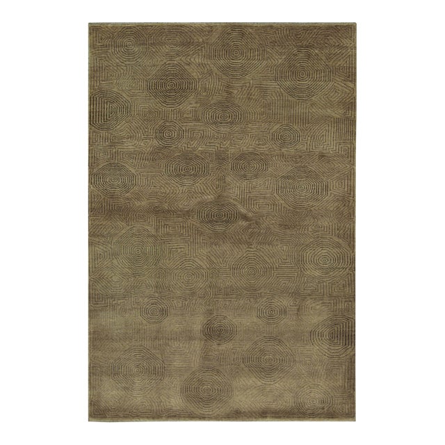 9x12 Yara Brown Geometric Contemporary Hand Knotted Wool Carpet Rug For Sale