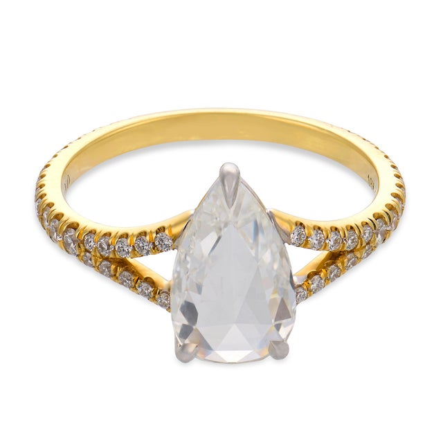 Modern Mid 20th Century Lugano Gia 1.54 Carat Rose Cut Diamond 18k Yellow Gold Engagement Ring, Size 6 For Sale - Image 3 of 8