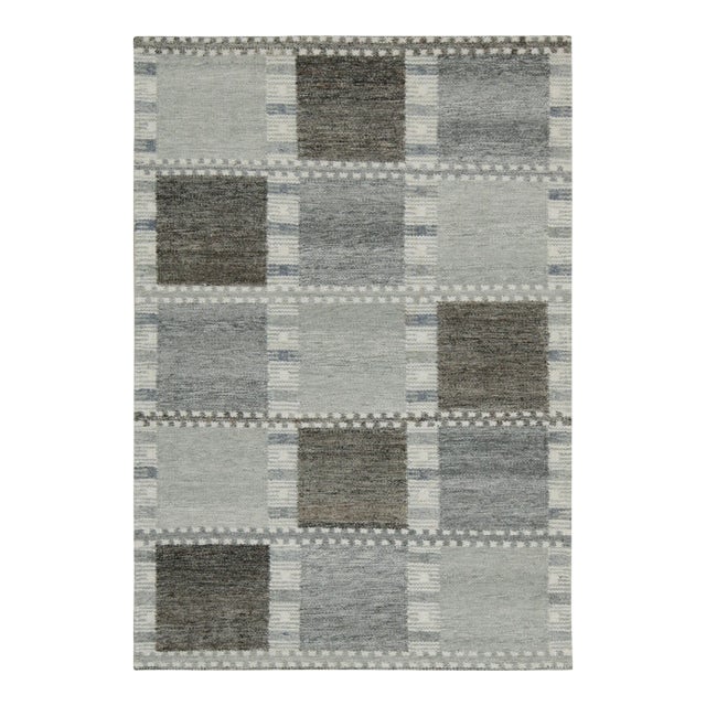 Rug & Kilim’s Scandinavian Outdoor Rug in Gray & White Geometric Pattern - 12'x16' For Sale