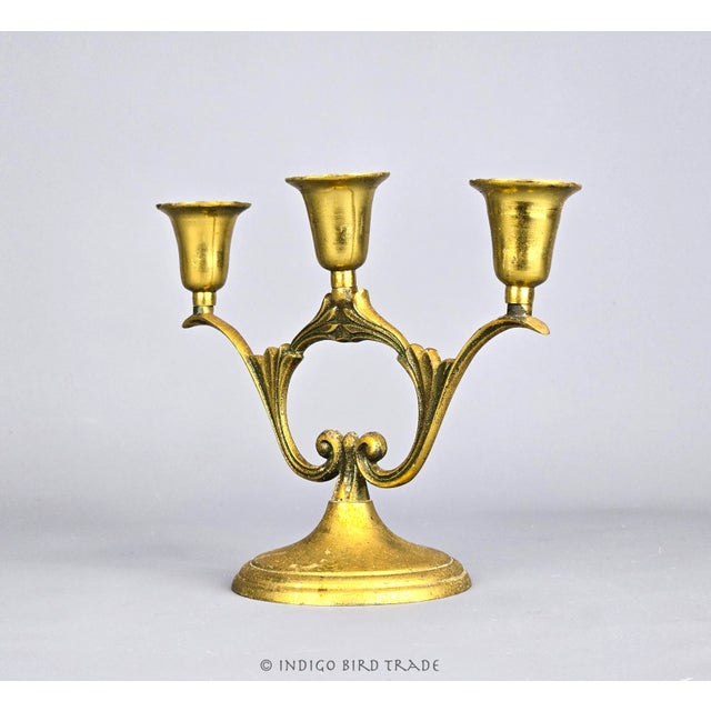 Shabby Chic Mid 20th Century Art Nouveau Solid Brass Candelabra For Sale - Image 3 of 5