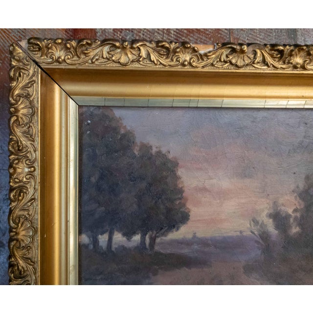 Early 20th Century 20th Century American Tonalist Sunset Landscape Painting in Gold Frame For Sale - Image 5 of 13
