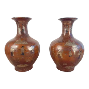 Early 20th Century Pair of Chinese Lacquer and Gilding on Wood Haitangzuns