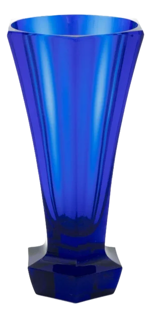 Moser Bohemian Faceted Cobalt Blue Glass Vase