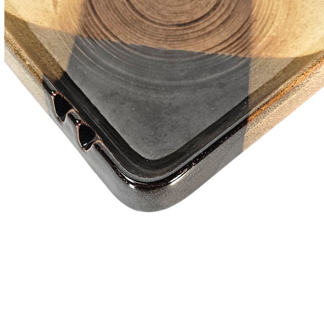 MCM Treasure Craft Stoneware Brown Plaid Ashtray Trinket Dish 7.5" For Sale - Image 10 of 12