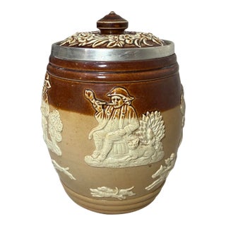 Antique Doulton Lambeth Sterling Silver Stoneware Pottery Tobacco Jar Humidor For Sale