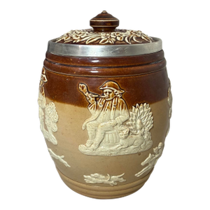 Antique Doulton Lambeth Sterling Silver Stoneware Pottery Tobacco Jar Humidor