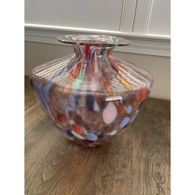 Beautiful authentic Maestri Vetrai art glass vase, mouth-blown in Italy by skilled Venetian glassmakers. This striking...
