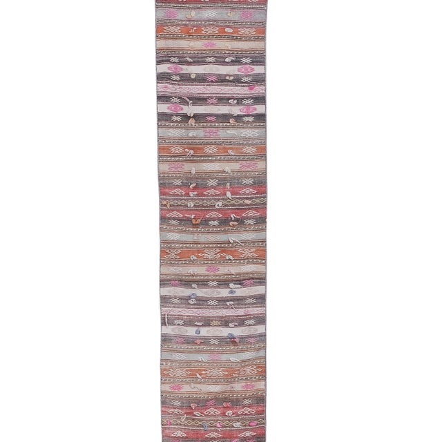 Mid-Century Modern 1960s Vintage Turkish Wool Kilim Runner 1'9'' X 23'1'' For Sale - Image 3 of 13